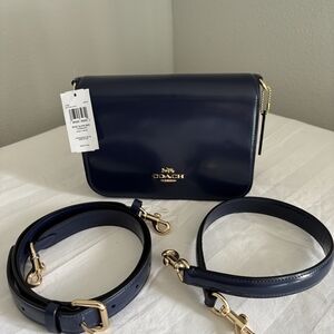 Coach Midnight Blue Crossbody Bag with Gold Accents